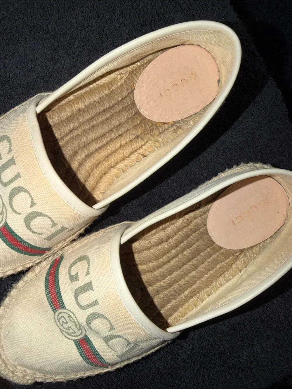 Gucci Beige Canvas Espadrilles with Green and Red Web Stripe